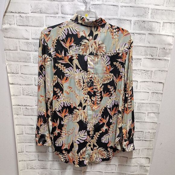 Free People Black and Orange Buttoned Notched Collar Blouse - Picture 3 of 3